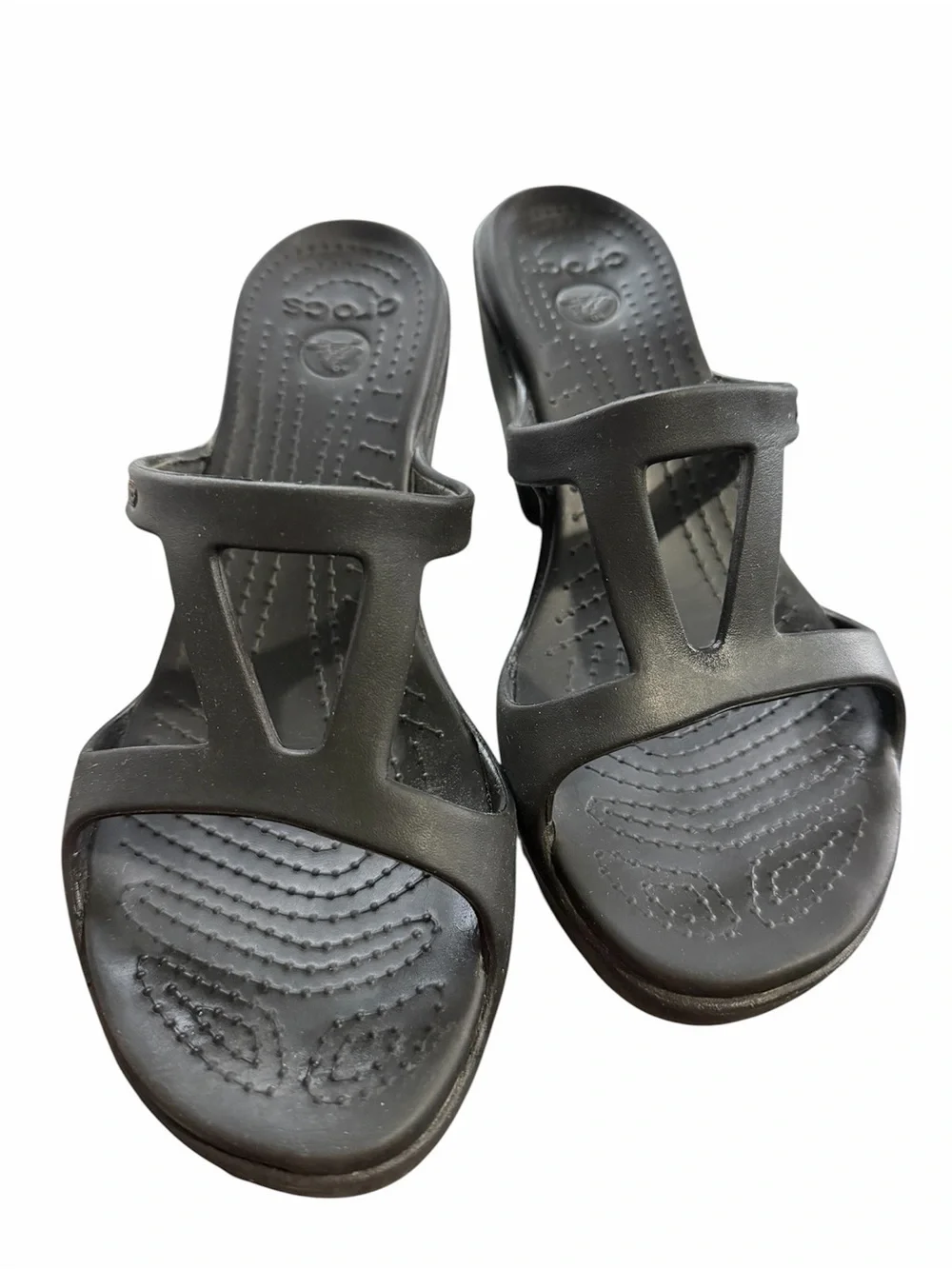 CROCS Women's Black T-Strap Platform Clog Sandals